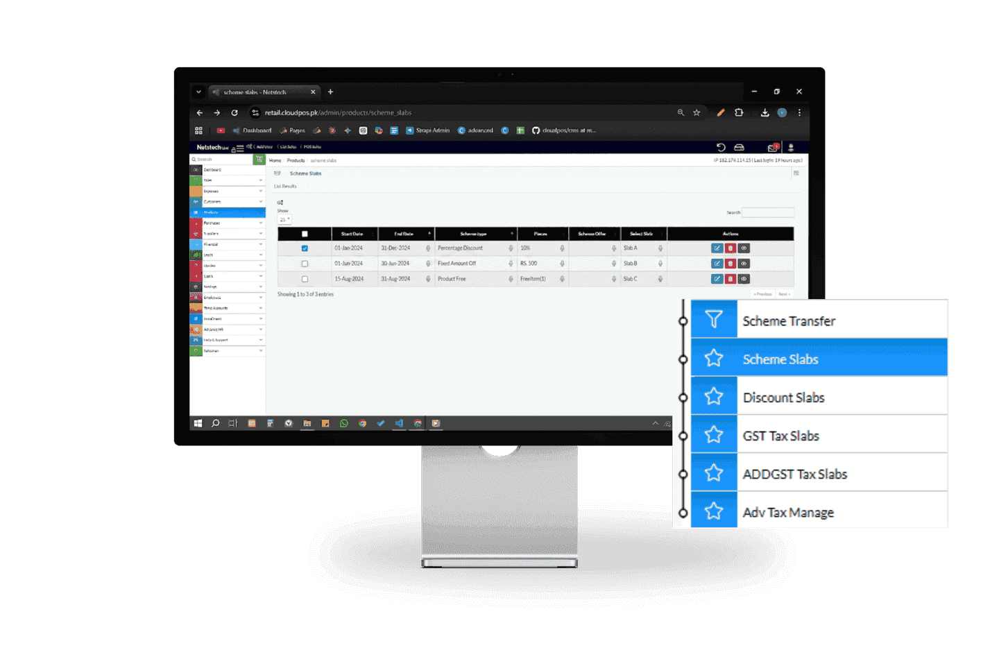 Scheme slab management system with automatic free product offers, promotional rewards, and rule-based incentive management.