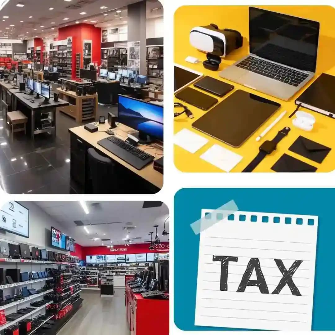 Electronics store POS software with online orders, tax integration, e-commerce support, and synchronized inventory management system.