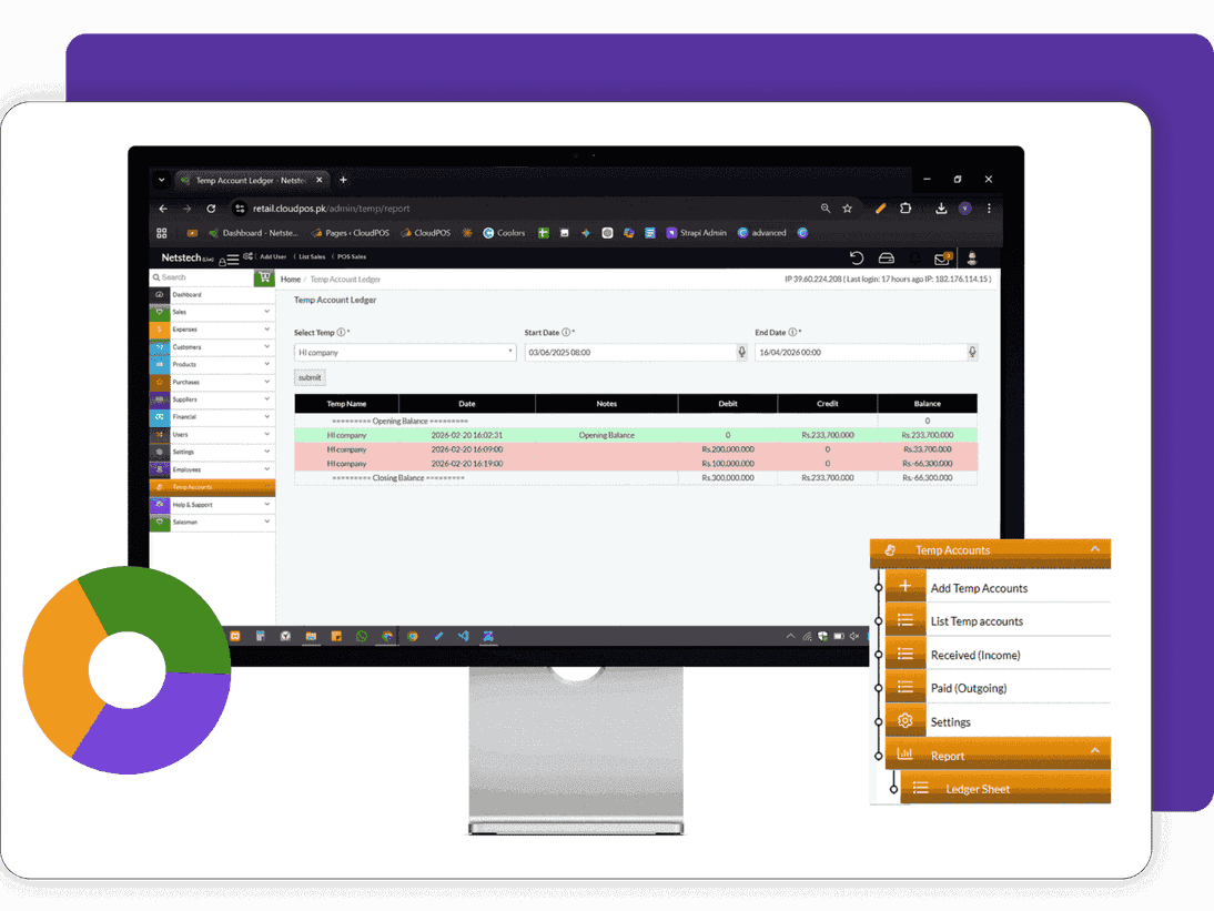 Feature of CloudPOS Temp Account Management mockup