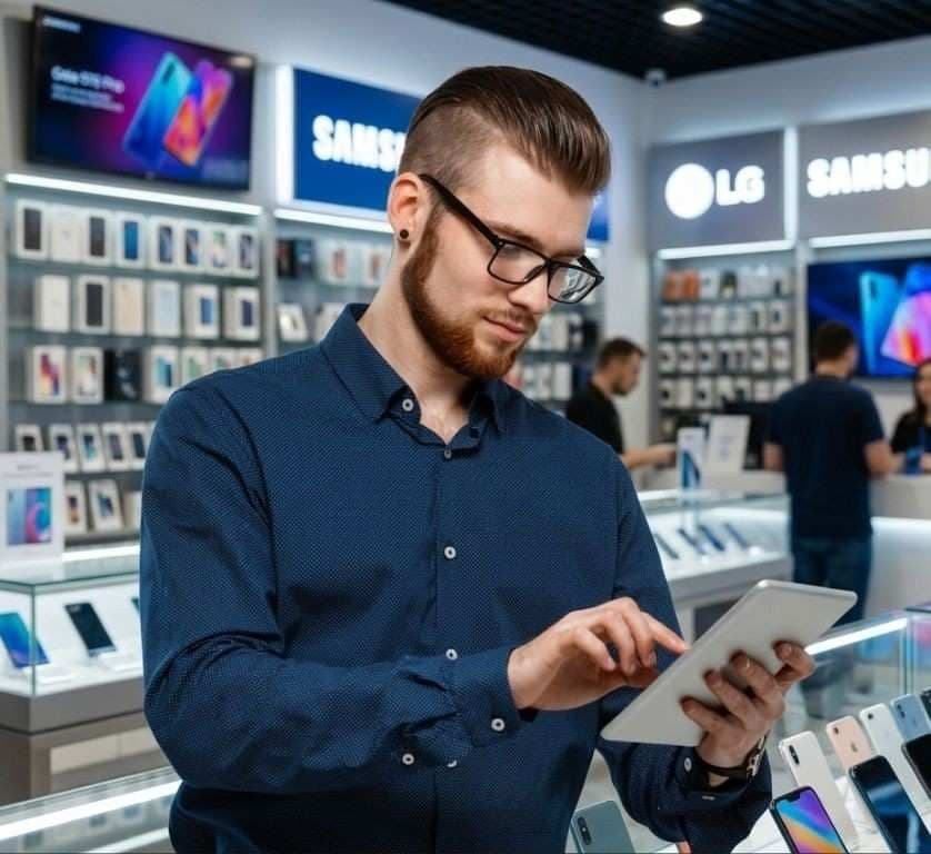 Mobile shop operations with Mobile Shop Management System for billing, inventory management, sales tracking, and daily business tasks.
