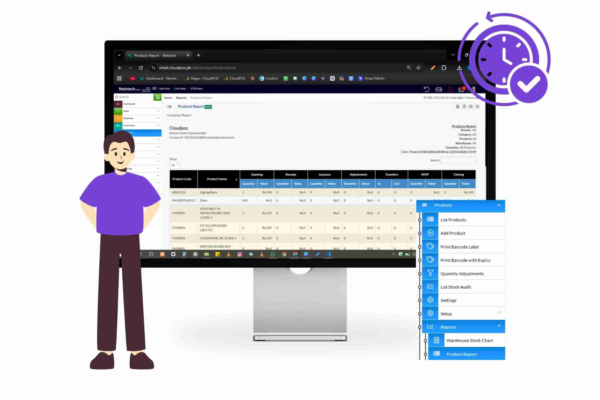 Stock management system with real-time stock monitoring and inventory updates.