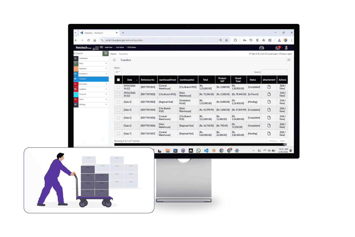 Stock transfer system with inventory movement tracking, real-time stock updates, and accurate product transfers across locations.
