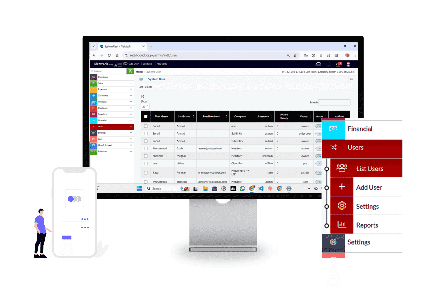 Cloud-based POS system dashboard with sales analytics, inventory management, and business performance overview.