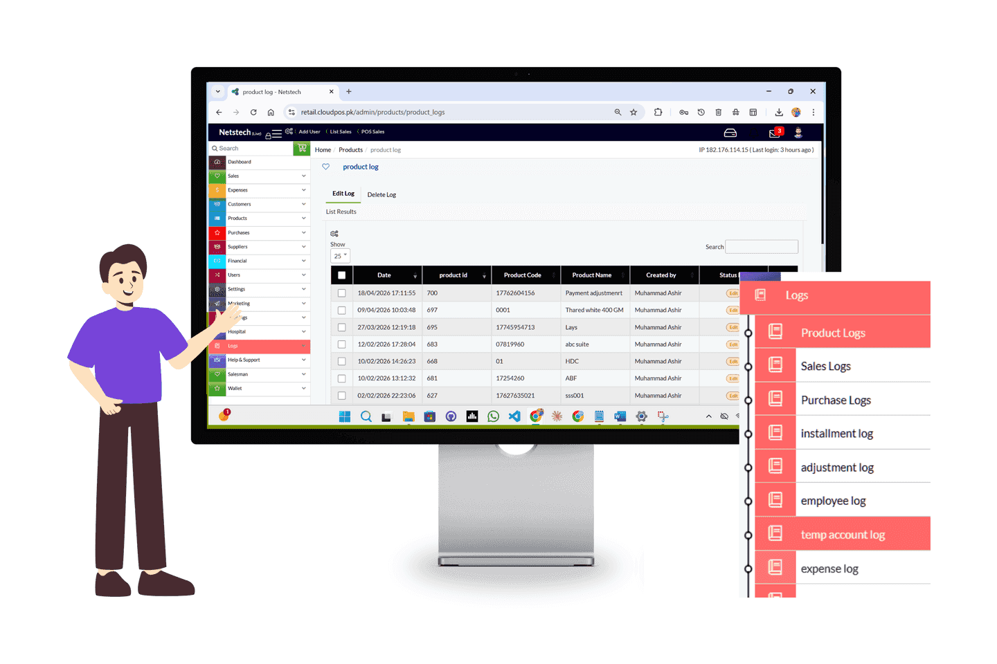 Log management system with system logs, event history, and real-time activity monitoring.