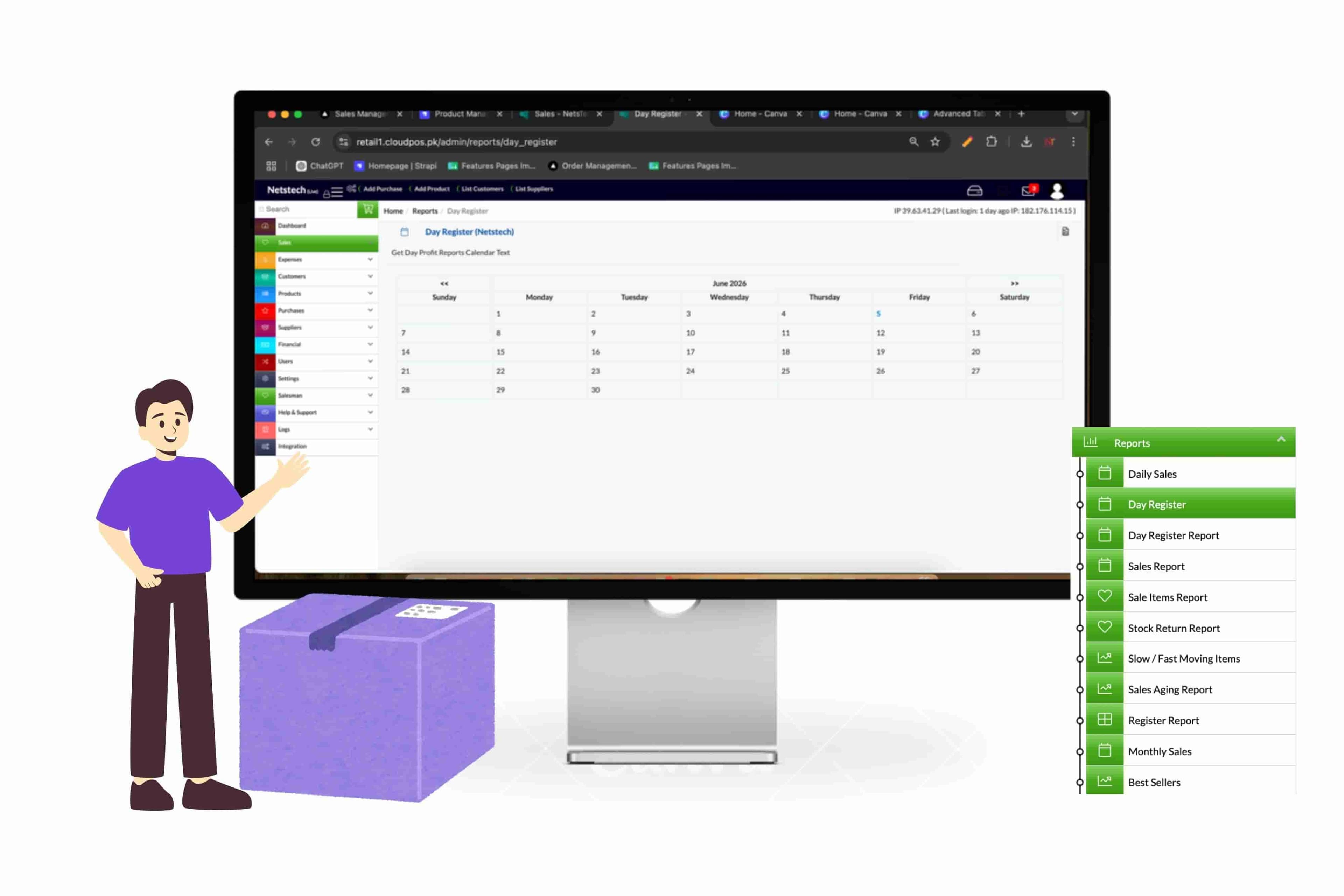 Sales management system with order management and streamlined sales processing.