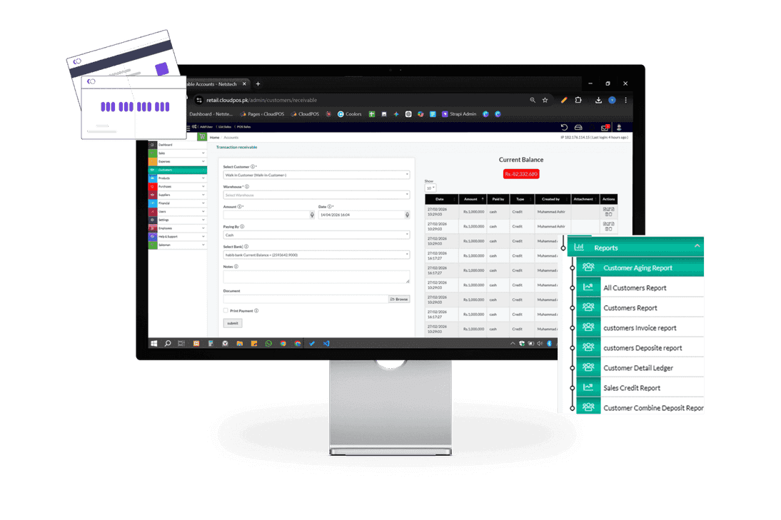 Customer management system with payment tracking for accurate transaction monitoring.