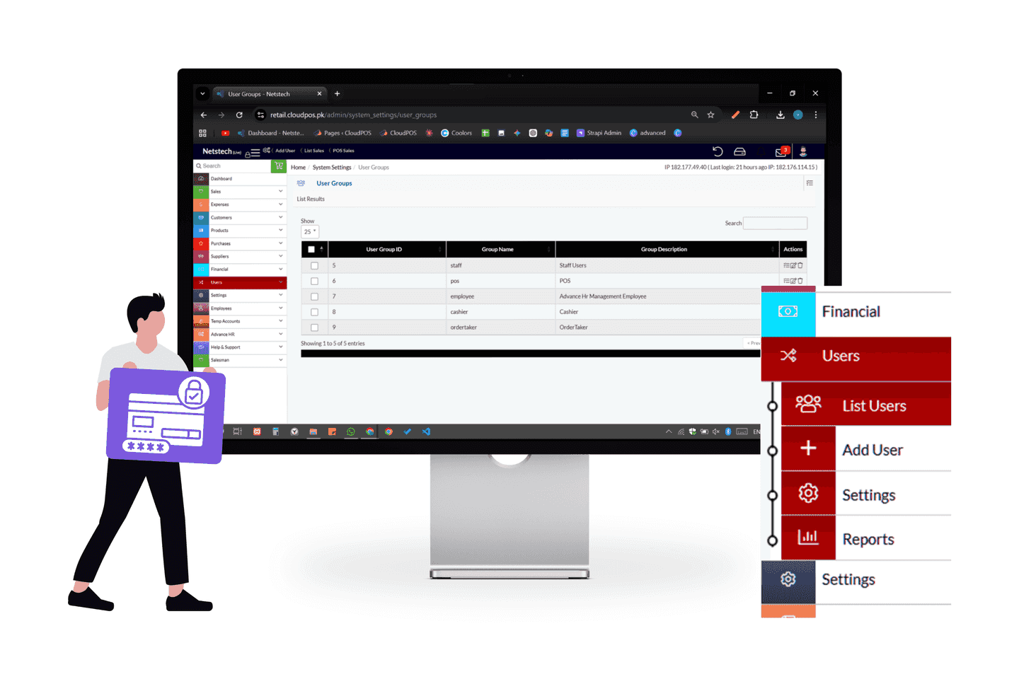 User and role management settings with permission controls and secure access configuration.