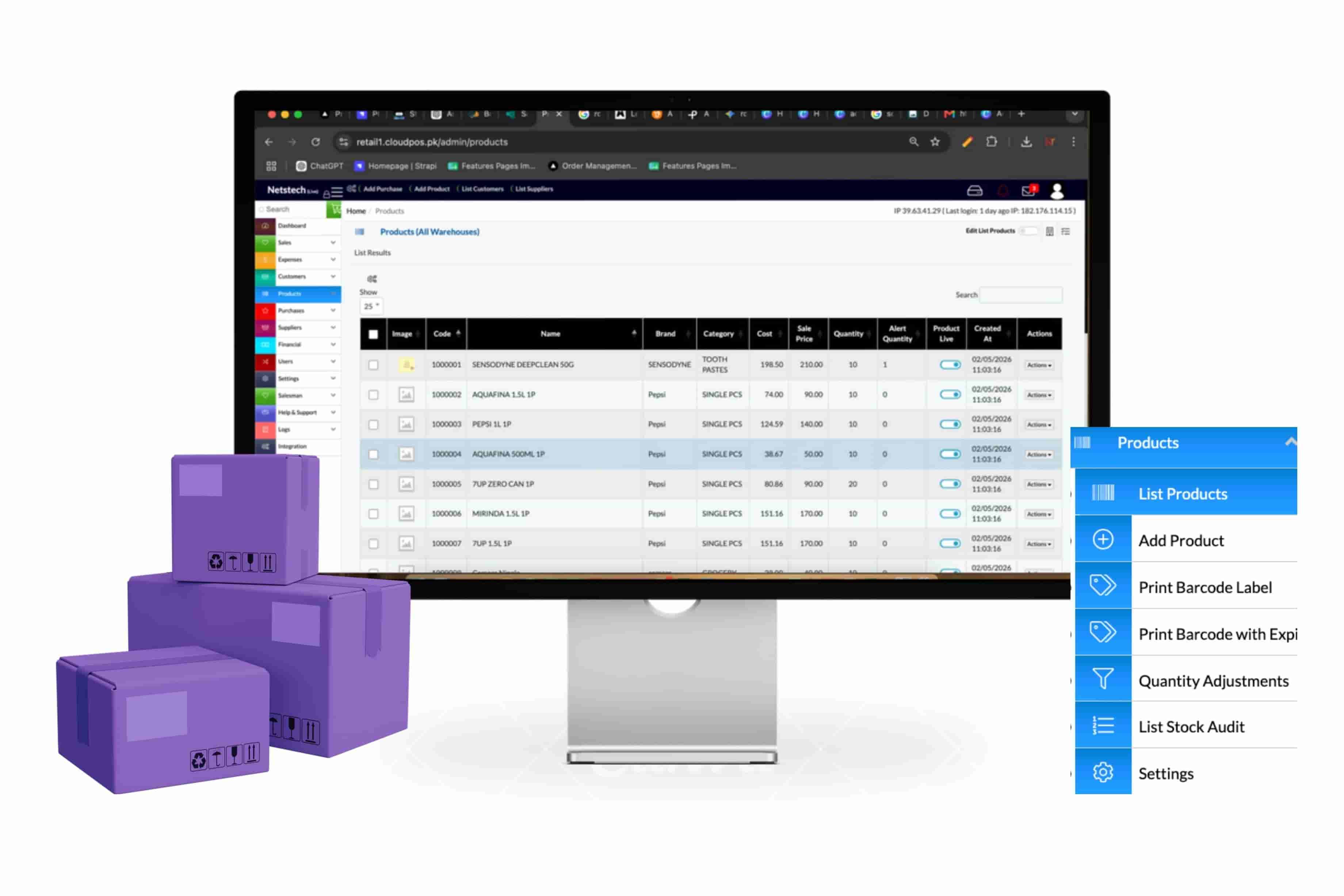 Stock management system with warehouse control and efficient inventory operations.
