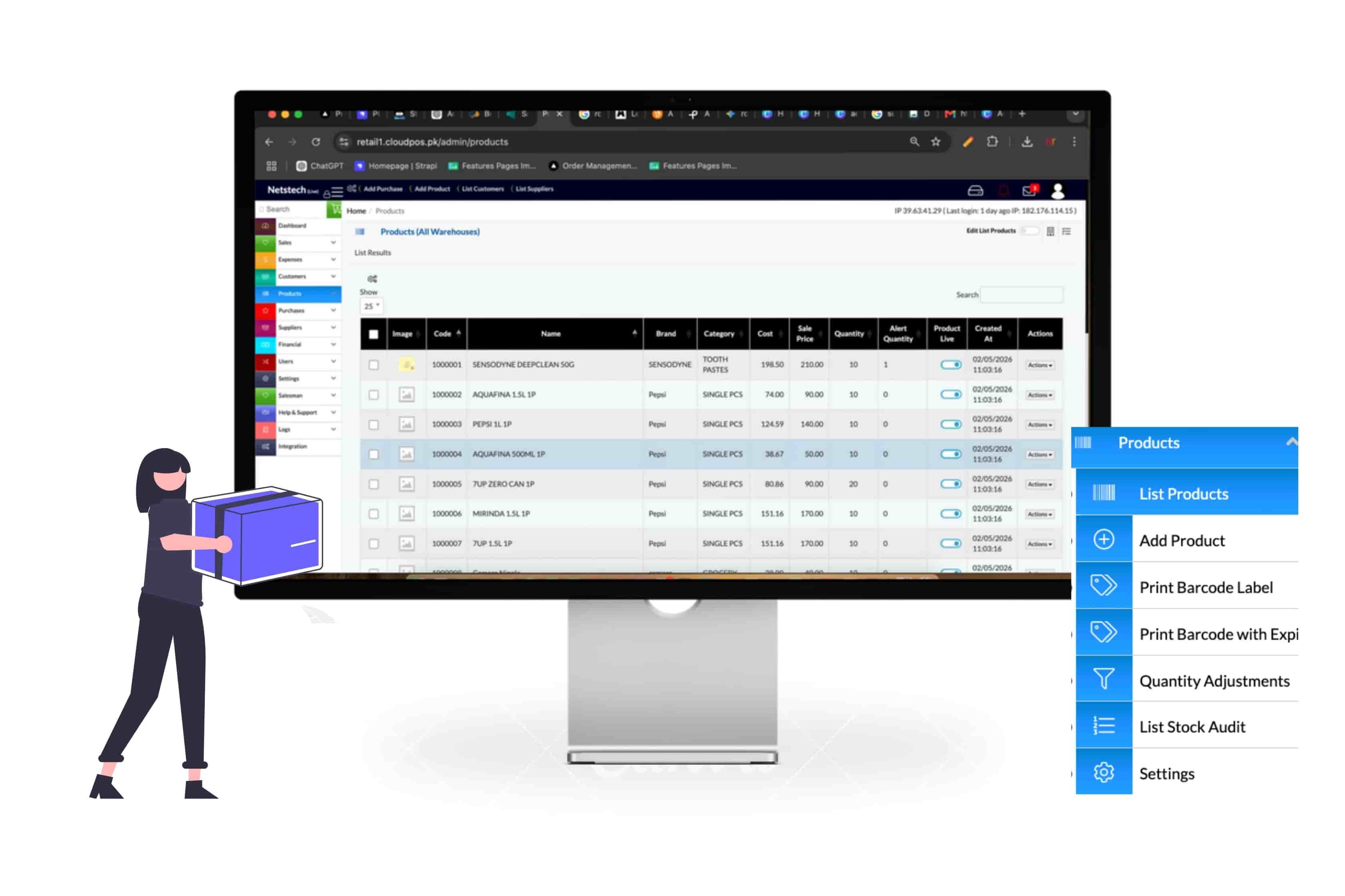 Stock management system with order insights and real-time inventory performance analysis.