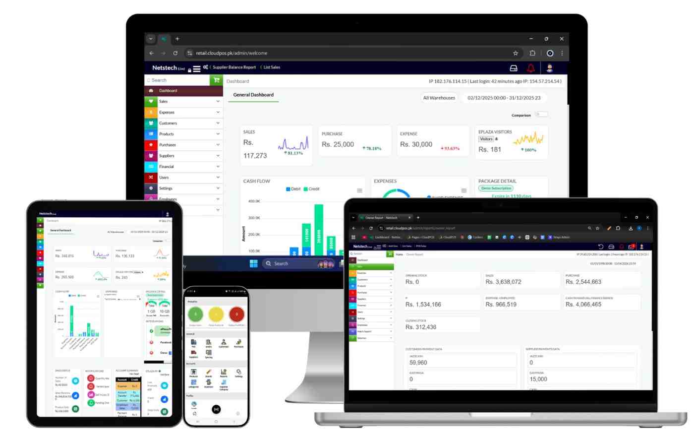 CloudPOS product management features including inventory control, pricing, barcode, and reporting tools