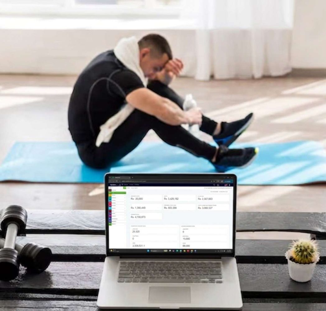 Gym Management Software dashboard showing real-time reporting and analytics